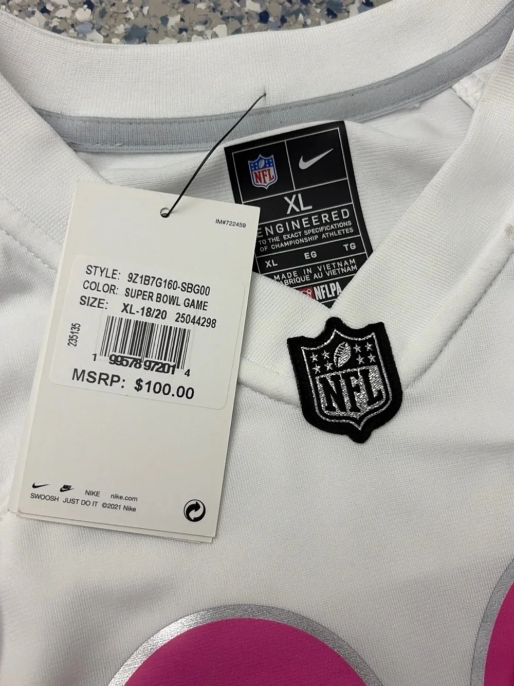 Nike White NFL Super Bowl Tribute Jersey with Pink-to-Blue Gradient 60